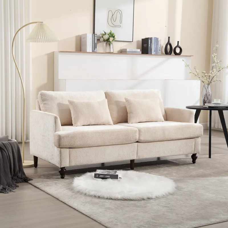 Modern Chenille Loveseat – Beige / Black / Gray / Wine Red / Emerald, Seats 2