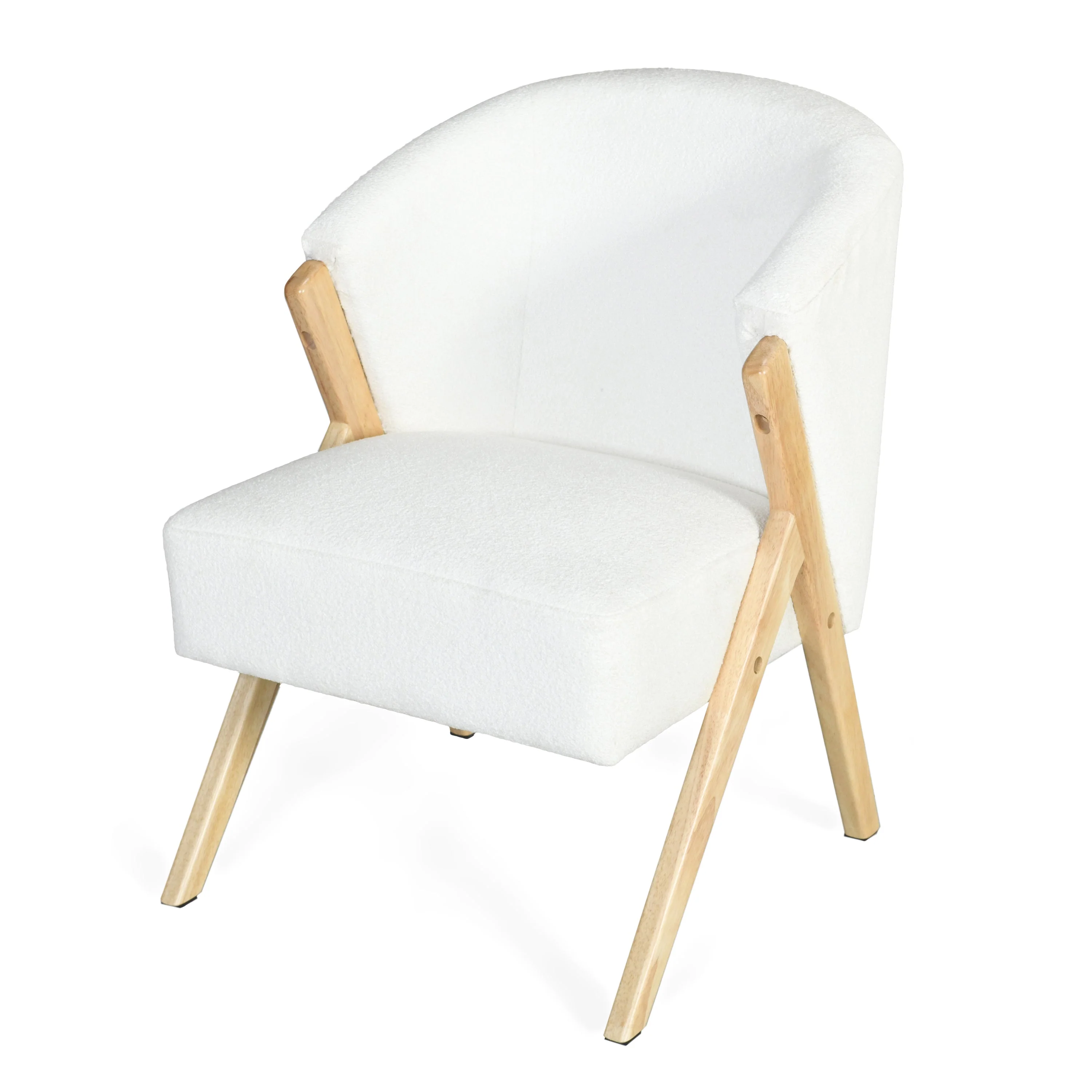 Modern Upholstery Accent Chair with Solid Wood Frame, White