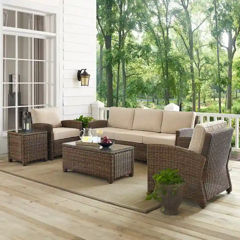 Crosley Bradenton 5-Piece Wicker Outdoor Sofa Patio Furniture Set - 144 W x93.75 D x 32.5 H