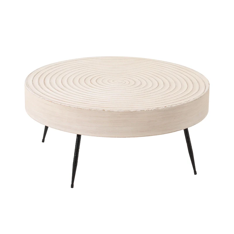 Rustic Cylindrical Wood Veneer Coffee Table – Natural / White / Light Red & Natural