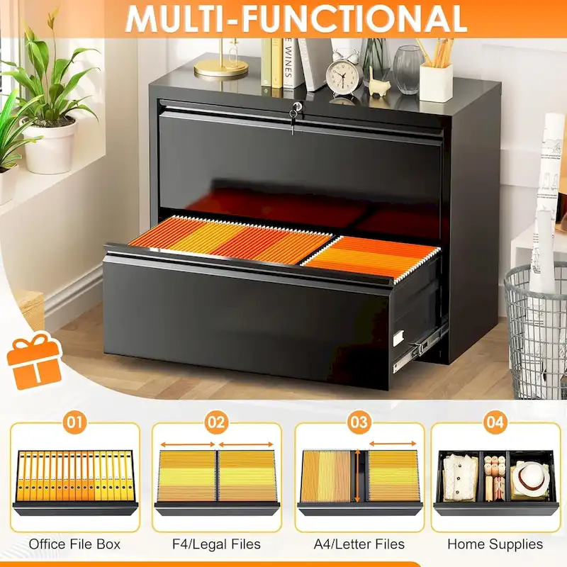 2-Drawer Metal Lateral Filing Cabinet with Lock