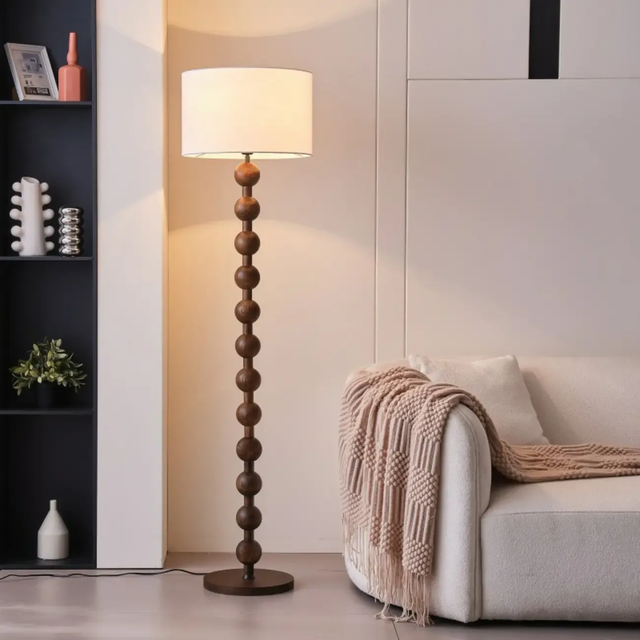 63 Modern Wood Frame Floor Lamp Plug-In for Living Room