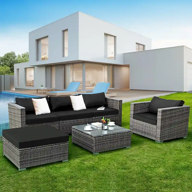 Costway 6PC Grey Rattan Patio Set