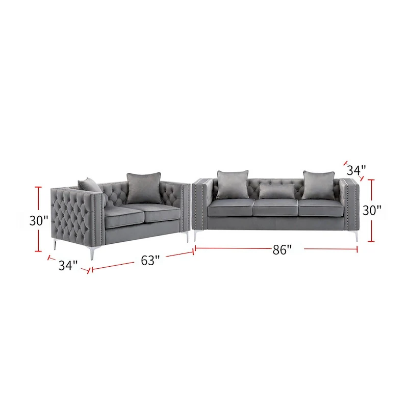 Velvet Fabric Sofa Loveseat Living Room Set
