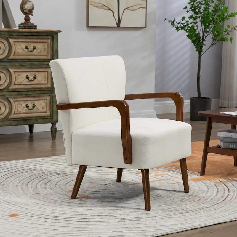 Modern chairs in the living room, wooden frame armchairs