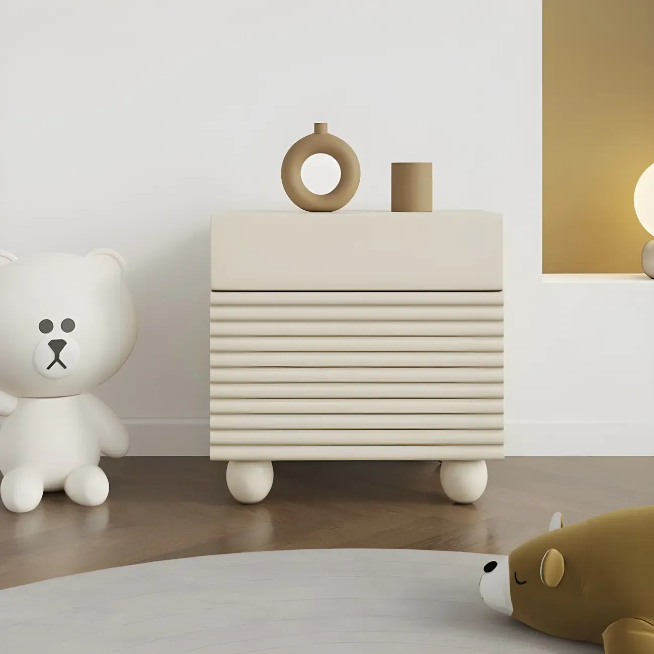 Princess Rectabgular White Wood Nightstand with 2 Drawers