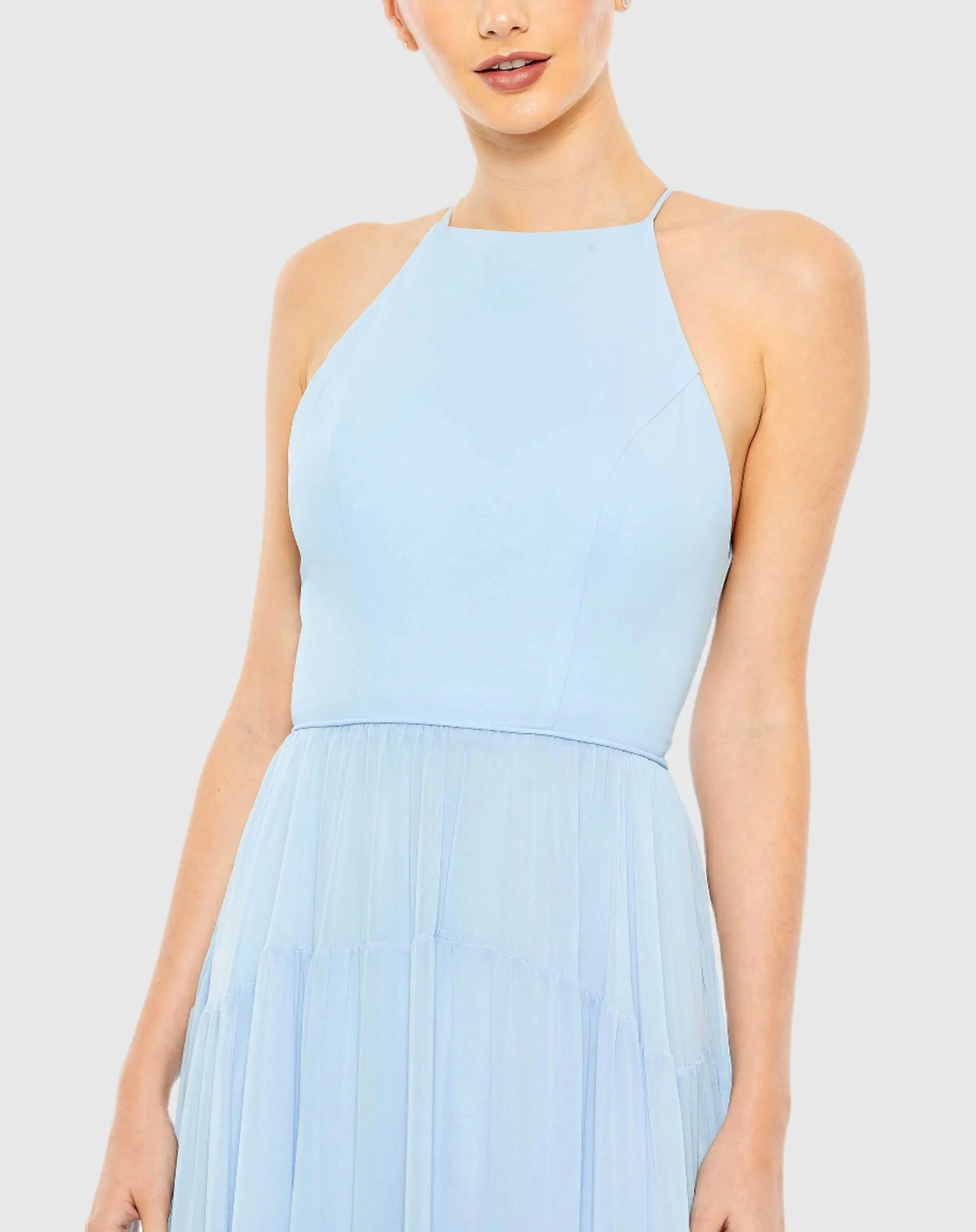 Blue Ruffle Tiered A Line Gown