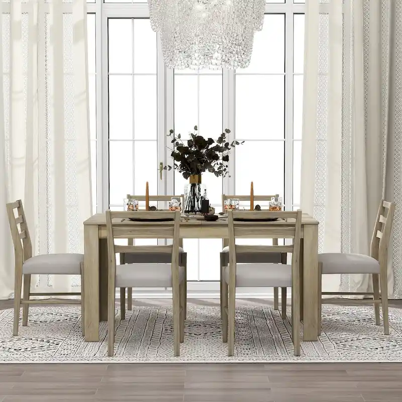 7-Piece Wooden Dining Table Set with 12 Leaf