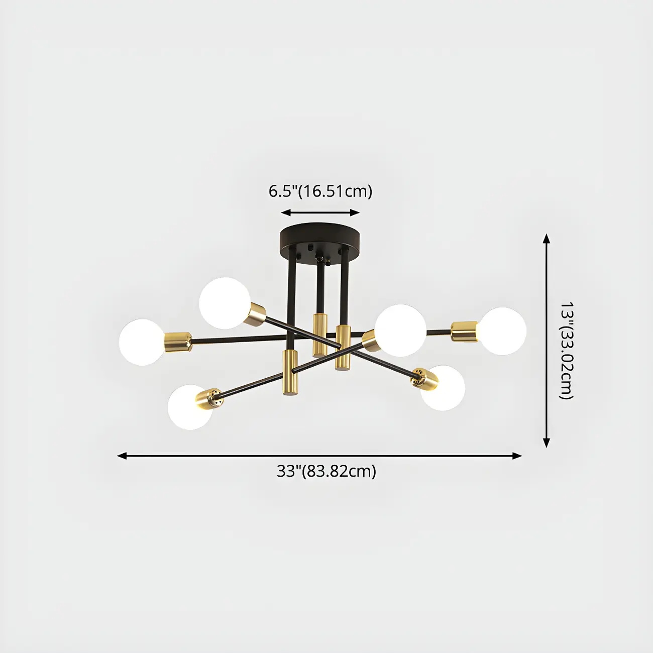 Modern Industrial Black Gold Sputnik Semi Flush Ceiling Light