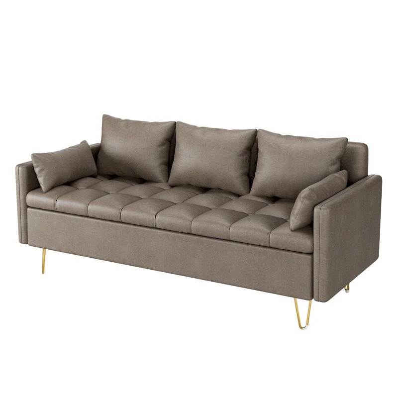 3-Seater Faux Leather Sofa with Cushions and Storage, Couch for Living Room