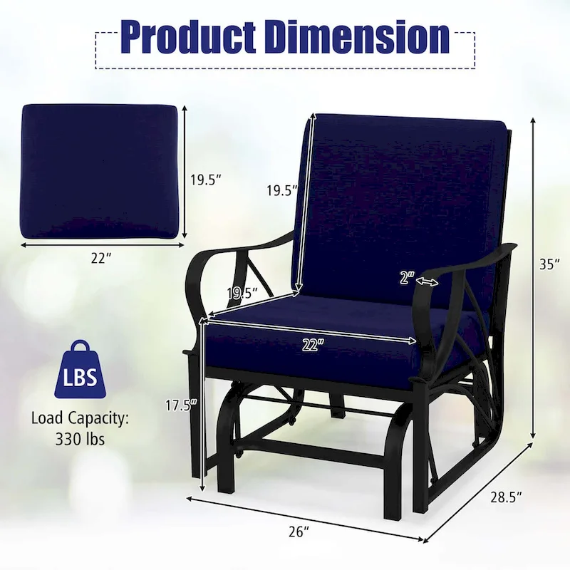 Costway Patio Rocking Chair with Cushion Heavy-Duty Metal Frame Smooth - See Details