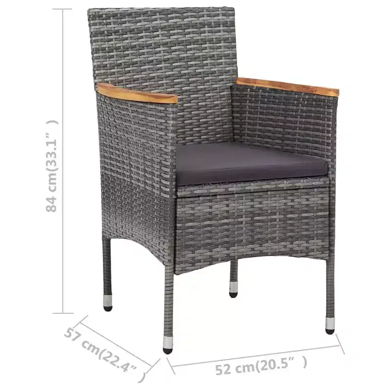 vidaXL Patio Bistro Set Bistro Table 3 Piece Poly Rattan and Tempered Glass