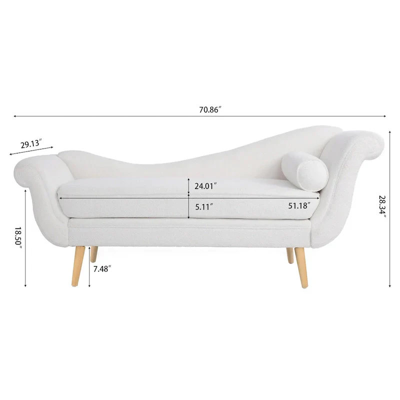 Upholstered Chaise Lounge with Scroll Arm and Wave Back