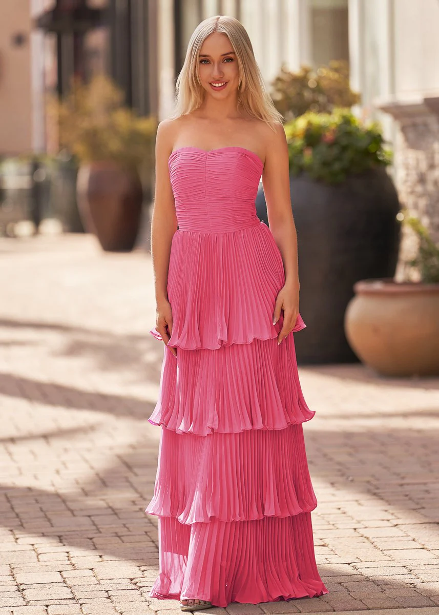 Strapless Emerald Green Ruffle Multi-Layer Long Prom Dress