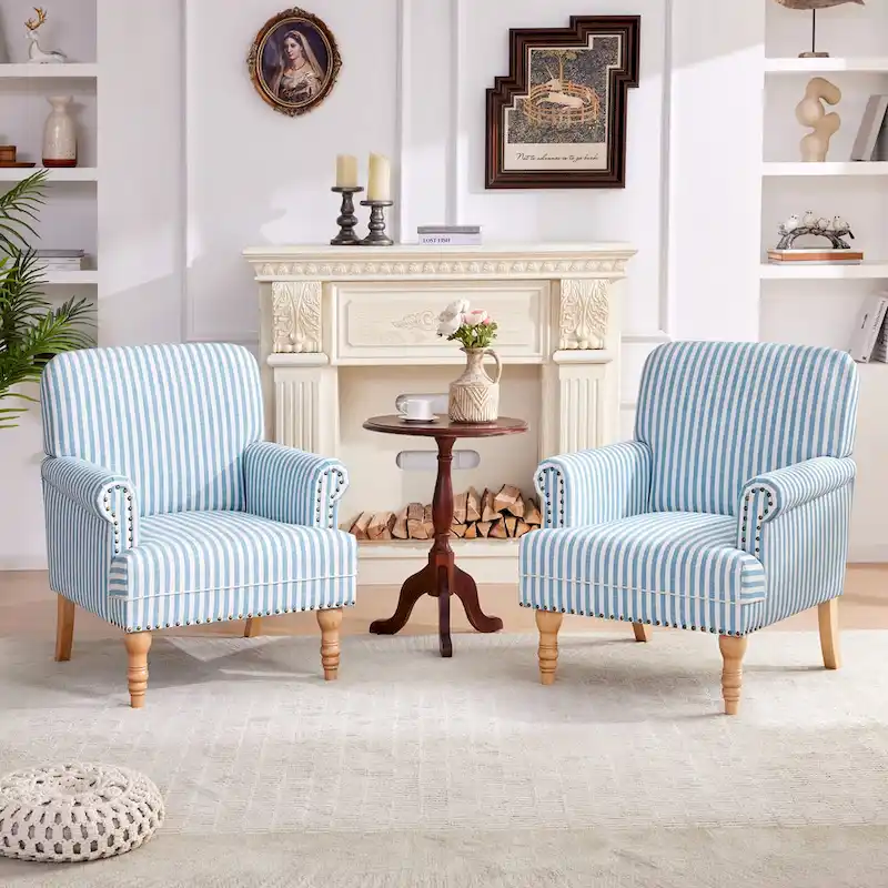 Rolled Armchair Accent Chair Set of 2 Blue/ Grey/ Brown