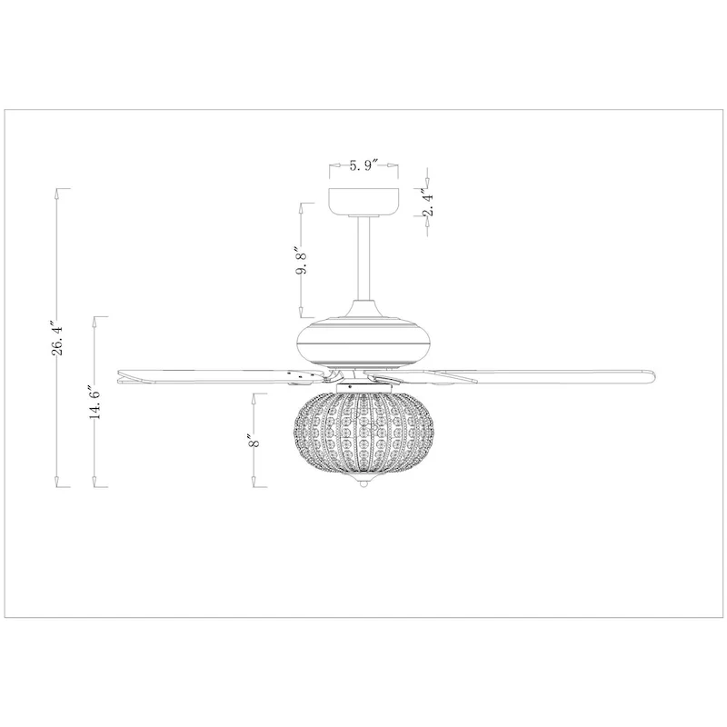 Gahila 52 Inch Chrome Finish Crystal Ceiling Fan with Remote - N/A