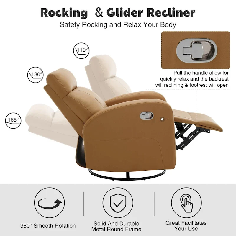 Faux Leather Swivel Rocking Recliner - Single Seater