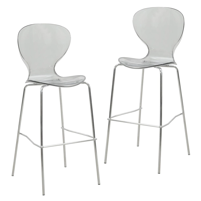Acrylic Barstool with Steel Frame in Chrome Finish Oyster Series Set of 2