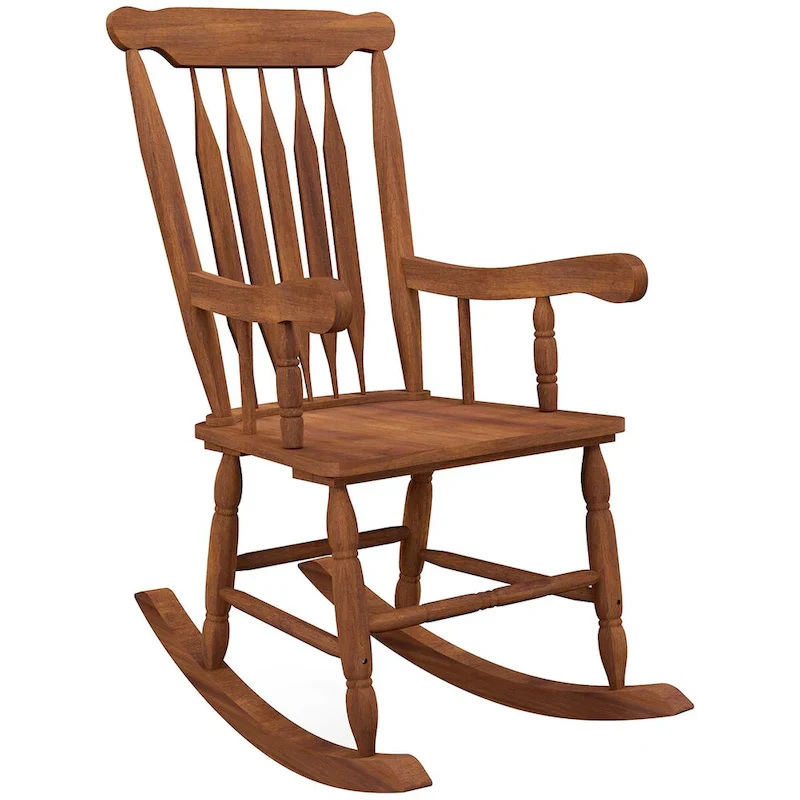 Outdoor Wood Rocking Chair, 350 lbs Porch Rocker with High Back