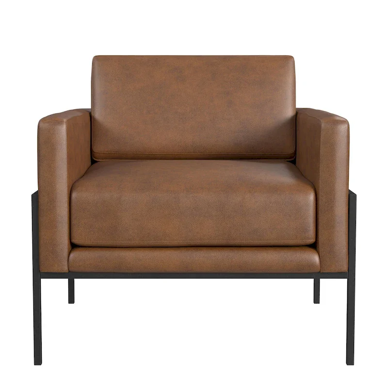 Modern Upholstered Club Chair, Camel/Grey/Blue/Brown, Metal Frame, Single