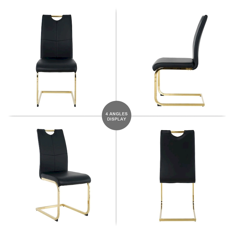 Set of 4 Modern Faux Leather Padded Seat Dining Chairs with gold Metal Legs