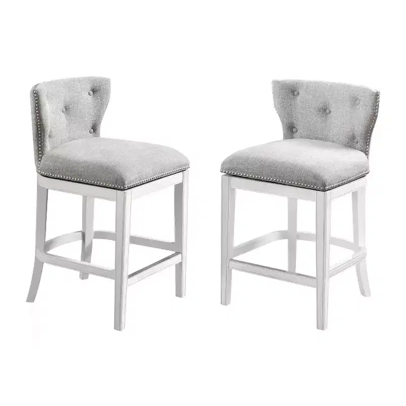 Set of 2 Miranda Swivel Counter Height Barstools White - Alaterre Furniture: Linen Fabric, Nailhead Trim, Memory Return-Swivel