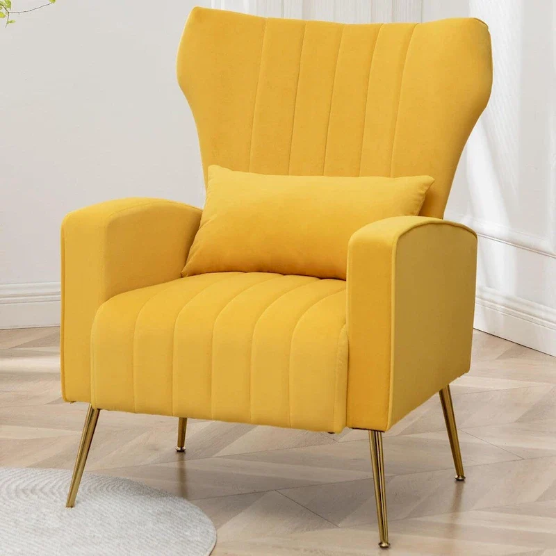 Velvet Wingback Accent Chair, Single Seat – Yellow / Beige / Black / Navy Blue / Teal