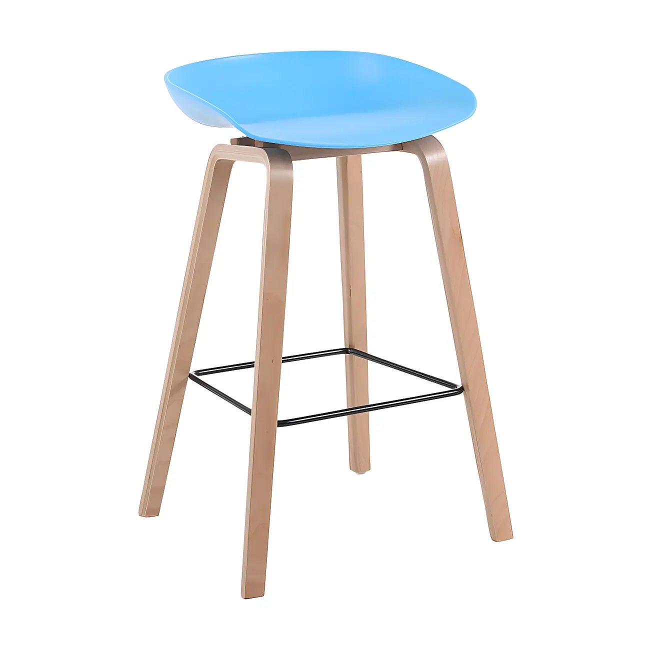 Mid-Century Modern Plastic Bar Stool with Wood Legs