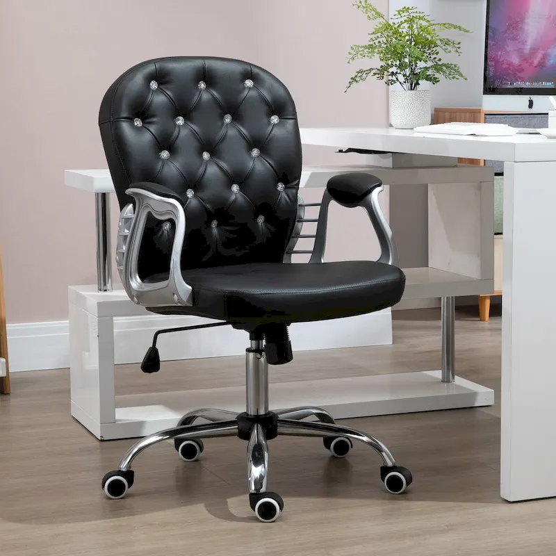 Faux Leather Office Chair with Tufted Backrest and Swivel Wheels