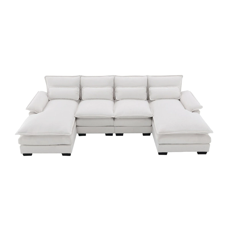 6-seat Upholstered Modern U-shaped Sectional Sofa with Waist Pillows,Sleeper Sofa Couch with Chaise Lounge,White