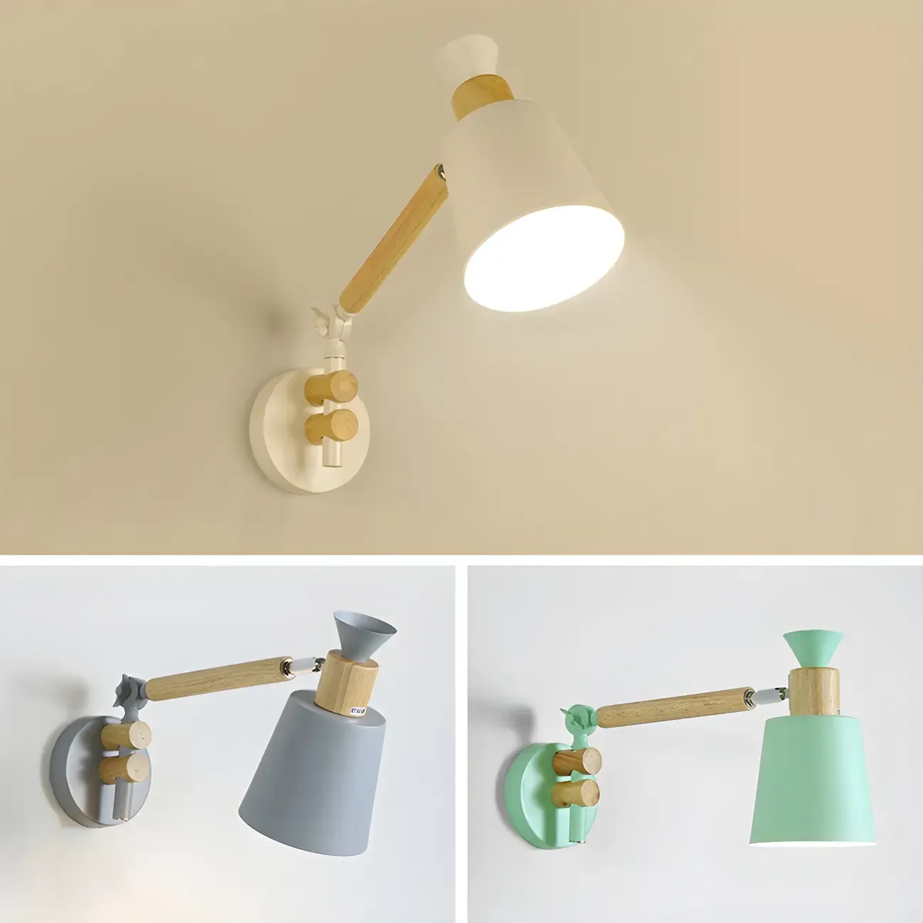 Modern Wood Metal Swing Arm Wall Light