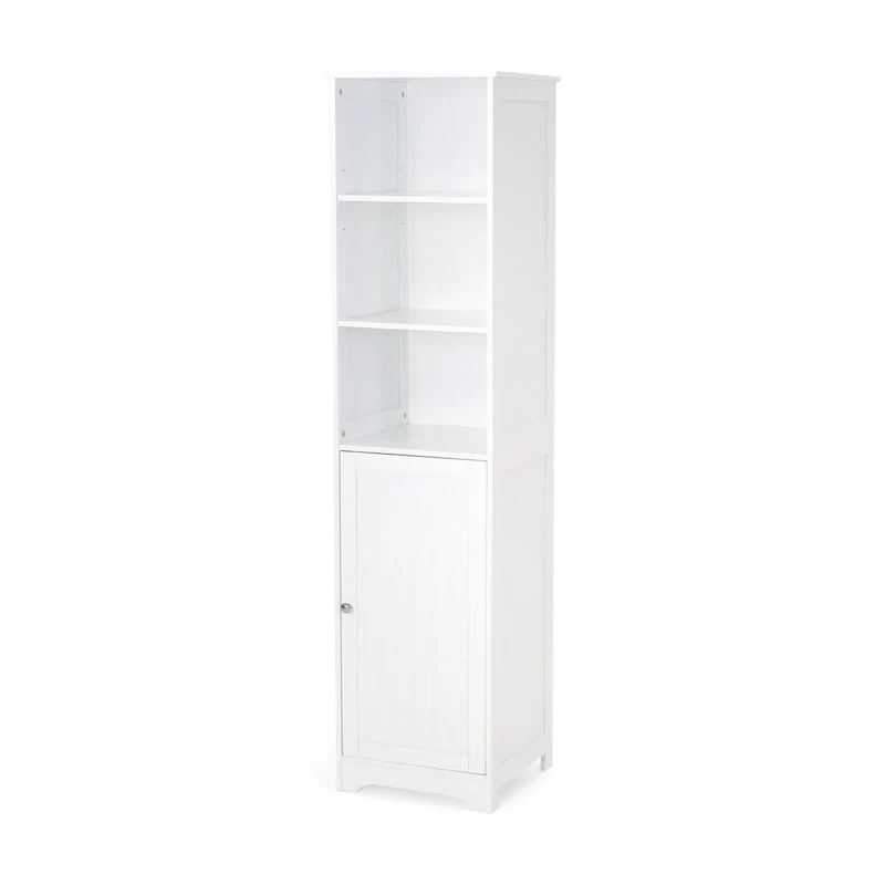 63-inch Tall Bathroom Linen Cabinet, Freestanding Diplay Storage Cabinet with 1 Door and Adjustable in White