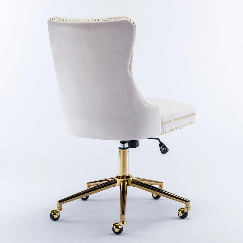 Beige / Black / Pink / Grey Velvet Tufted Button Swivel Office Chair with Gold Metal Base & Adjustable Height – 1-Person