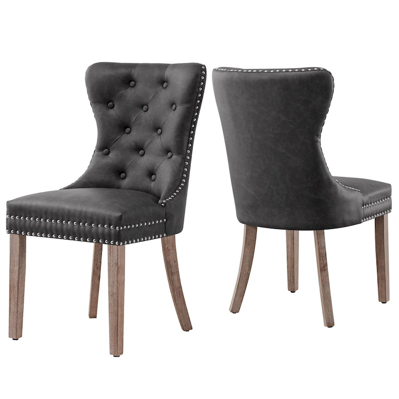 CHUN YI Faux Leather Modern Button Rivet Wing-back Dining Chair (Set of 2)