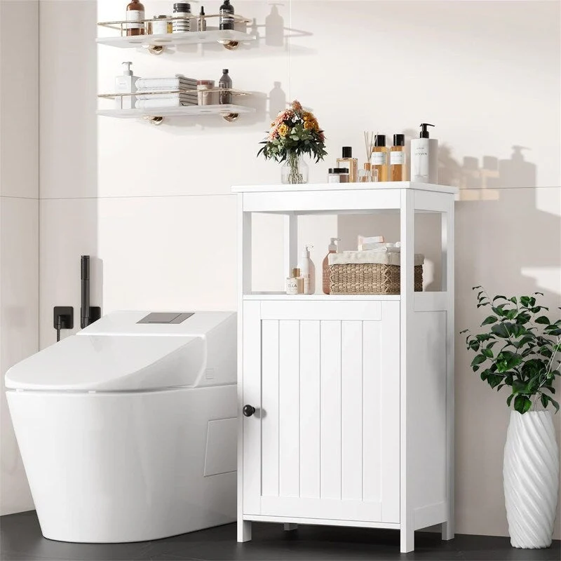 Bathroom Floor Storage Cabinet Bathroom Free Standing Storage Organizer with Single Door and Adjustable Shelf