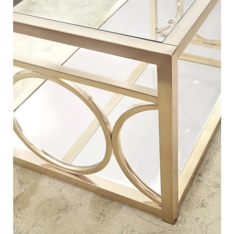 Modern Tempered Glass and Gold Metal End Table