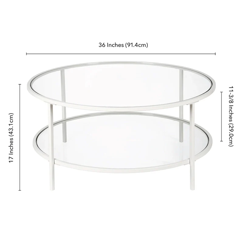 Sivil 36 Wide Round Coffee Table with Glass Top - 36 Wide