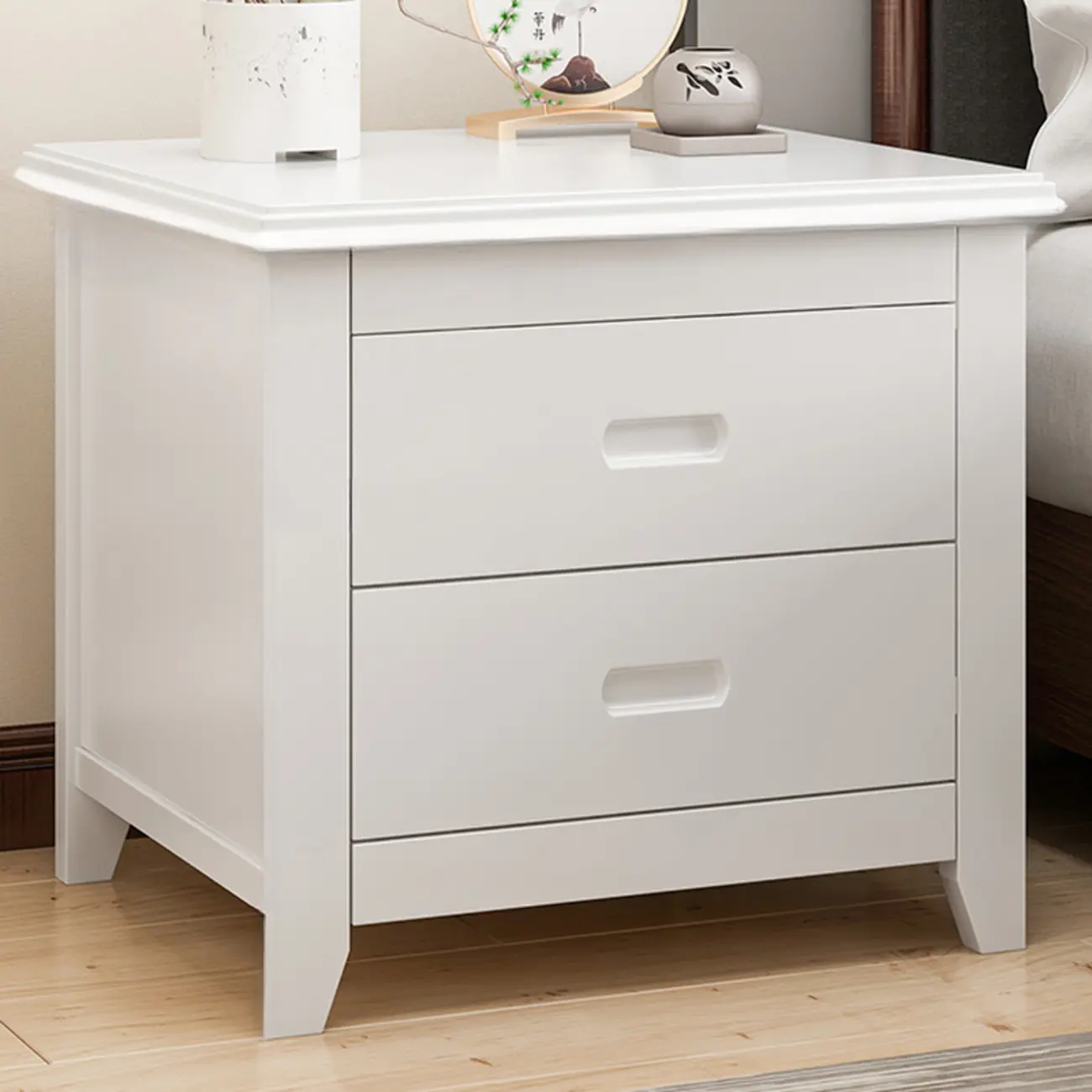 Modern Natural Wood Nightstand with 2 Drawers