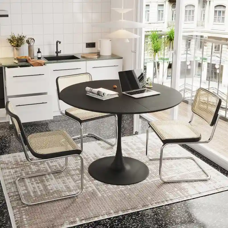 Modern Round Dining Table,with Metal Base