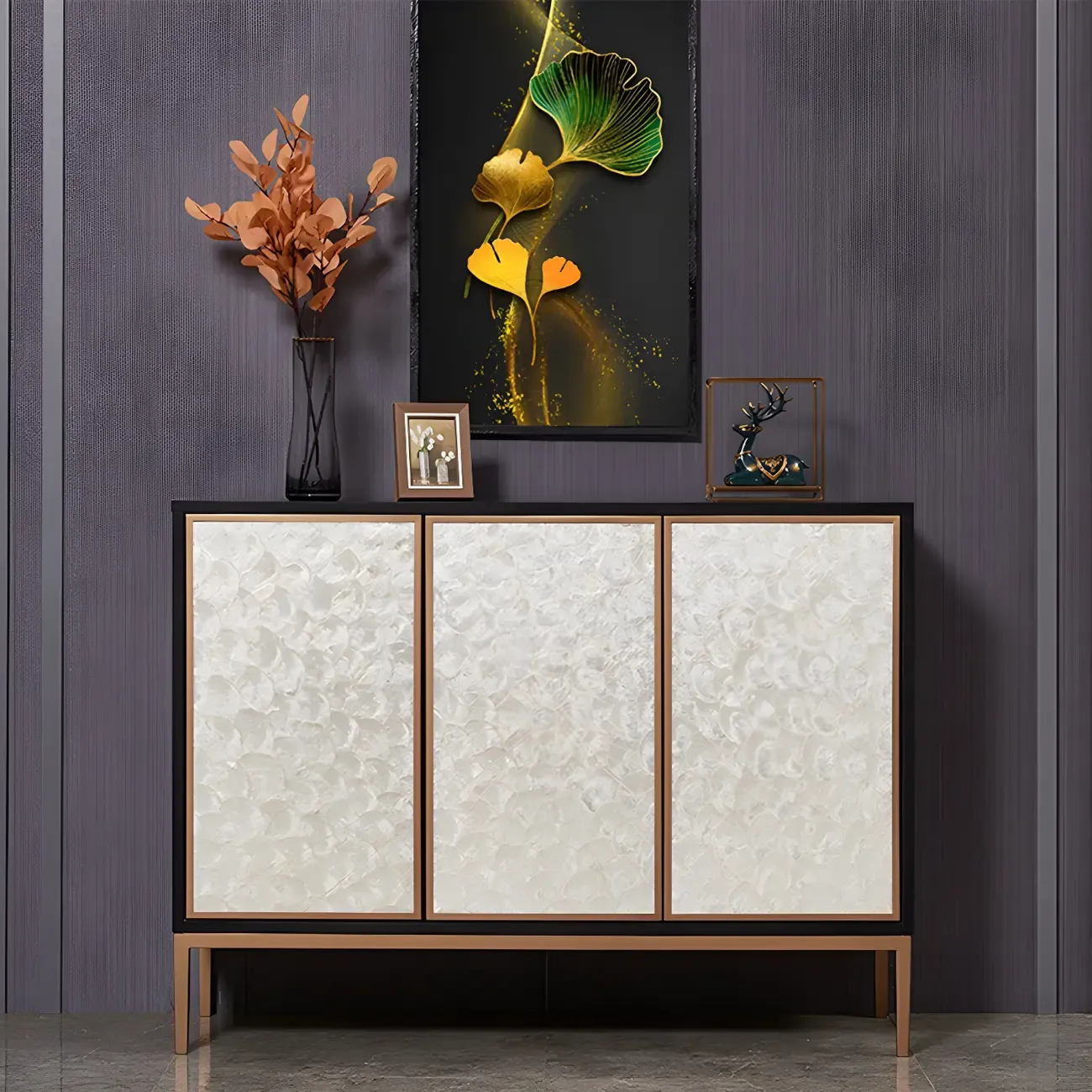 Modern Wooden Sideboard in Silver with Cabinets