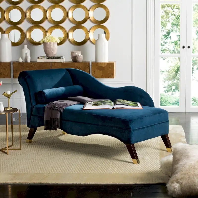 Mid-Century Modern Chaise with Pillow, 1-Seat – Grey / Navy / Tan / Slate Blue / Emerald