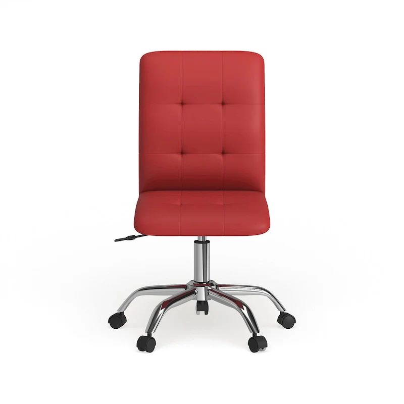 Armless Mid Back Office Chair, Faux Leather, Single, 8 Colors