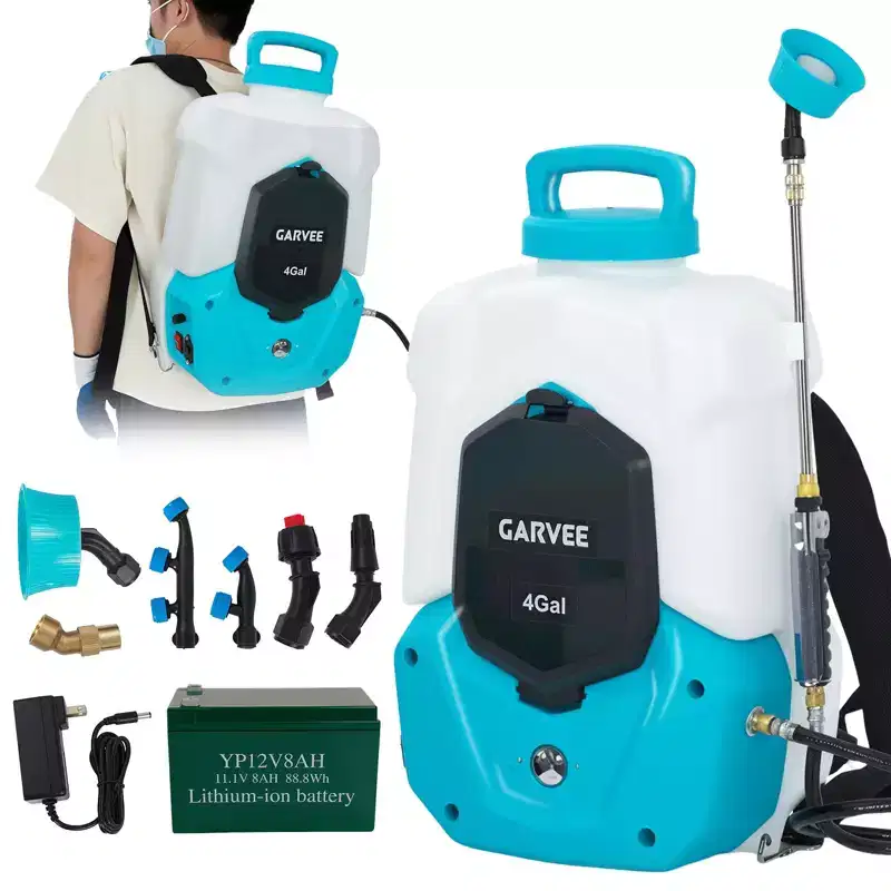 4 Gallon Backpack Sprayer with 6 Nozzles and 2 Wands, Adjustable Pressure for Lawn and Garden Care