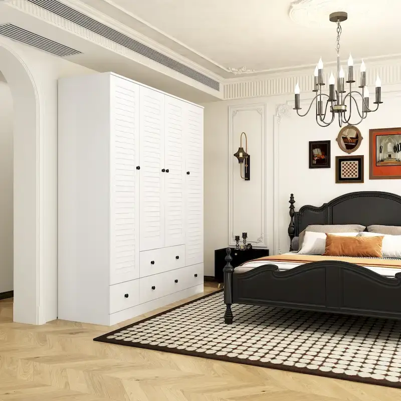 Wardrobe Armoire Closet 59W Large Freestanding Wardrobe Cabinet White