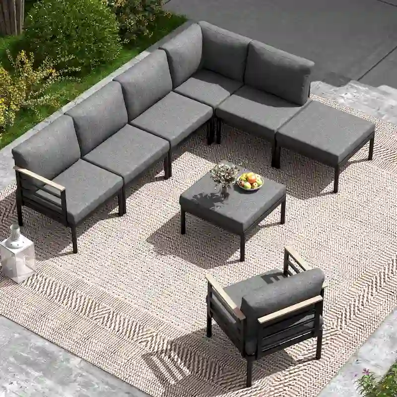 Aluminum Patio Furniture Set 6/7/8 Pieces Modern Outdoor Conversation Set Sectional Sofa Set
