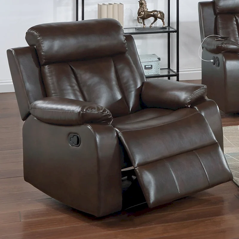 Gel Leatherette Manual Motion Recliner with Pillow Top Armrest in Brown