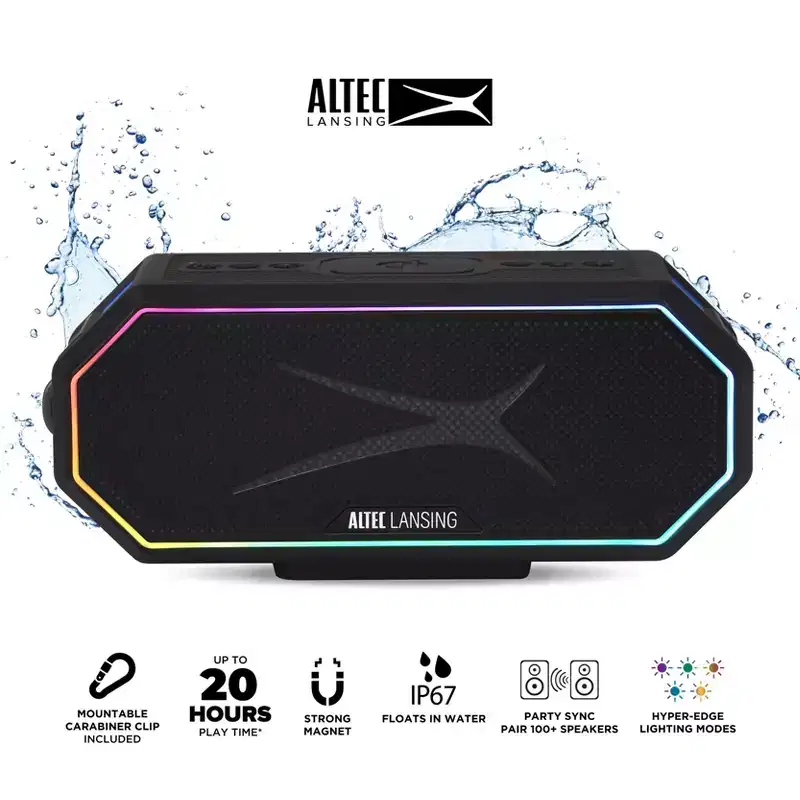Altec Lansing HydraBlast 2.0 Bluetooth Speaker - Waterproof, 20W, 24H Battery, Qi Wireless Charging, Magnetic, Party Sync