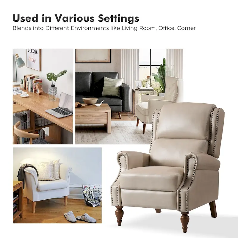 Terri Traditional Vegan Leather Manual Push Back Recliner by HULALA HOME