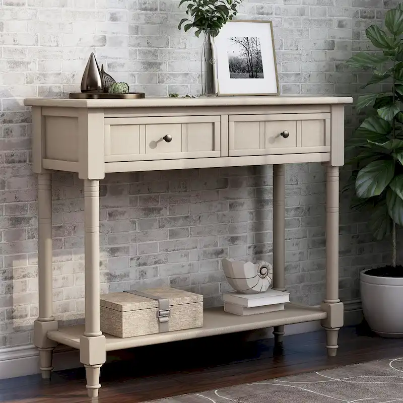 Modern Console Table with Two Drawers and Bottom Shelf