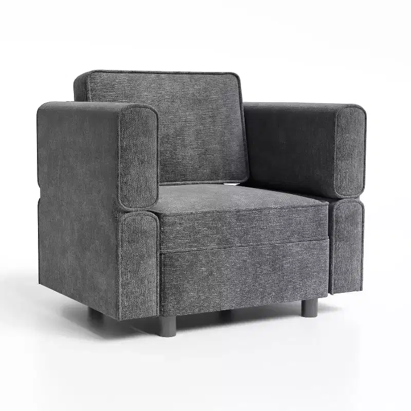 Sofa, Modular Single Sofa with Storage Ottoman  Chenille Adjustable Backrest/Armrest for Small Space Living Room/Bedroom Office Dark Grey